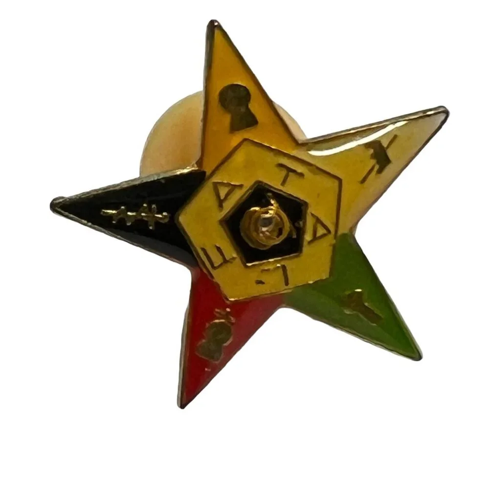 Vintage OES Masonic Star Tie Tack Lapel‎ Hat Gold Tone Pin